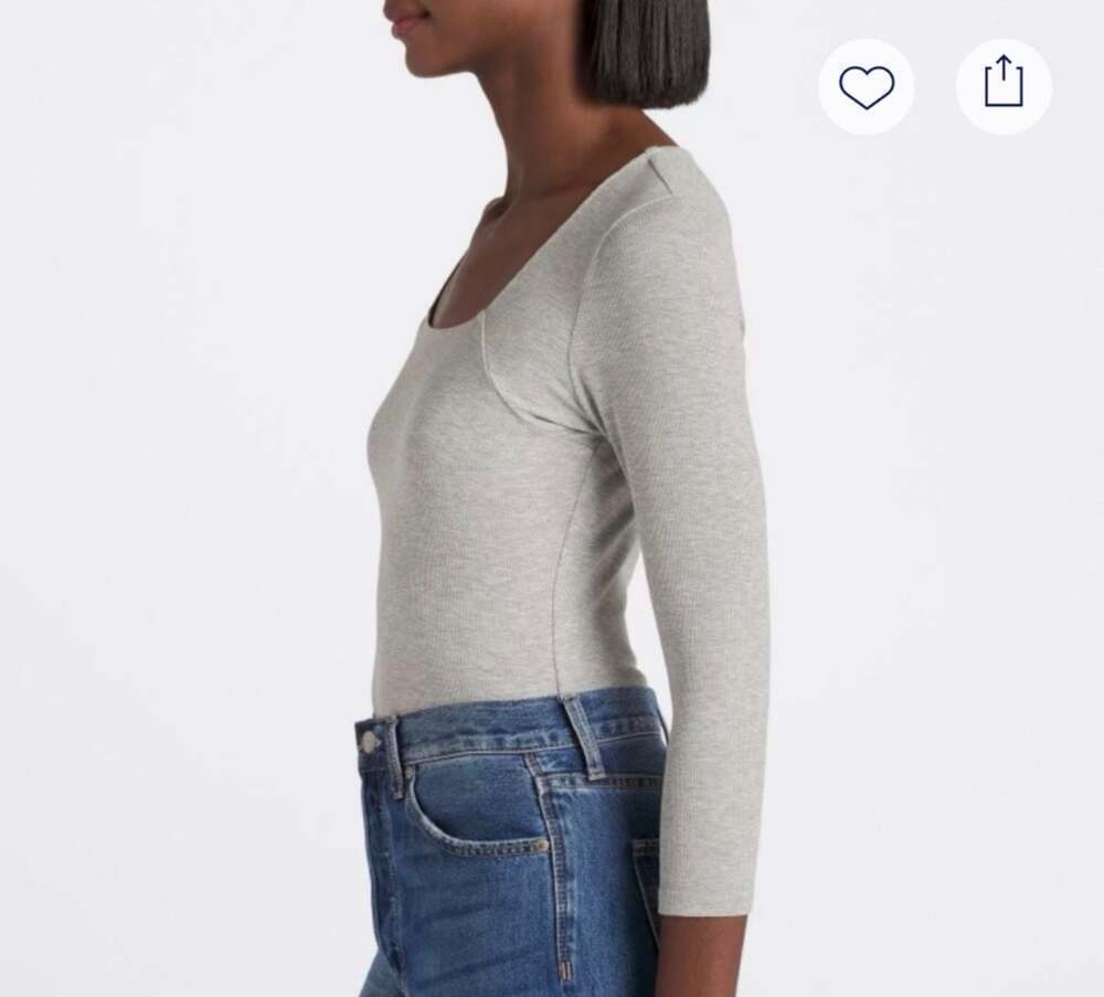 Kaileigh Estelle Square Neck Knit Long Sleeve Bodysuit Gray, Sz L - Picture 2 of 8